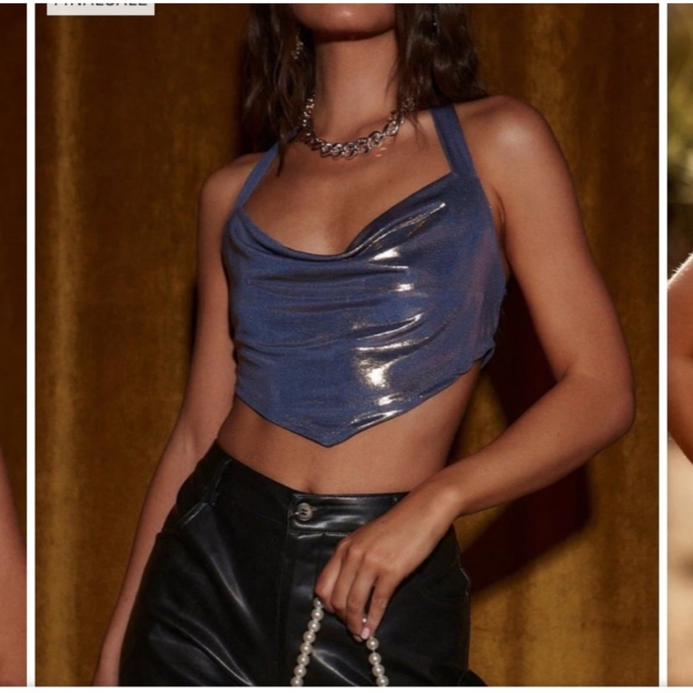 12th Tribe Metallic Blue Crop Top
